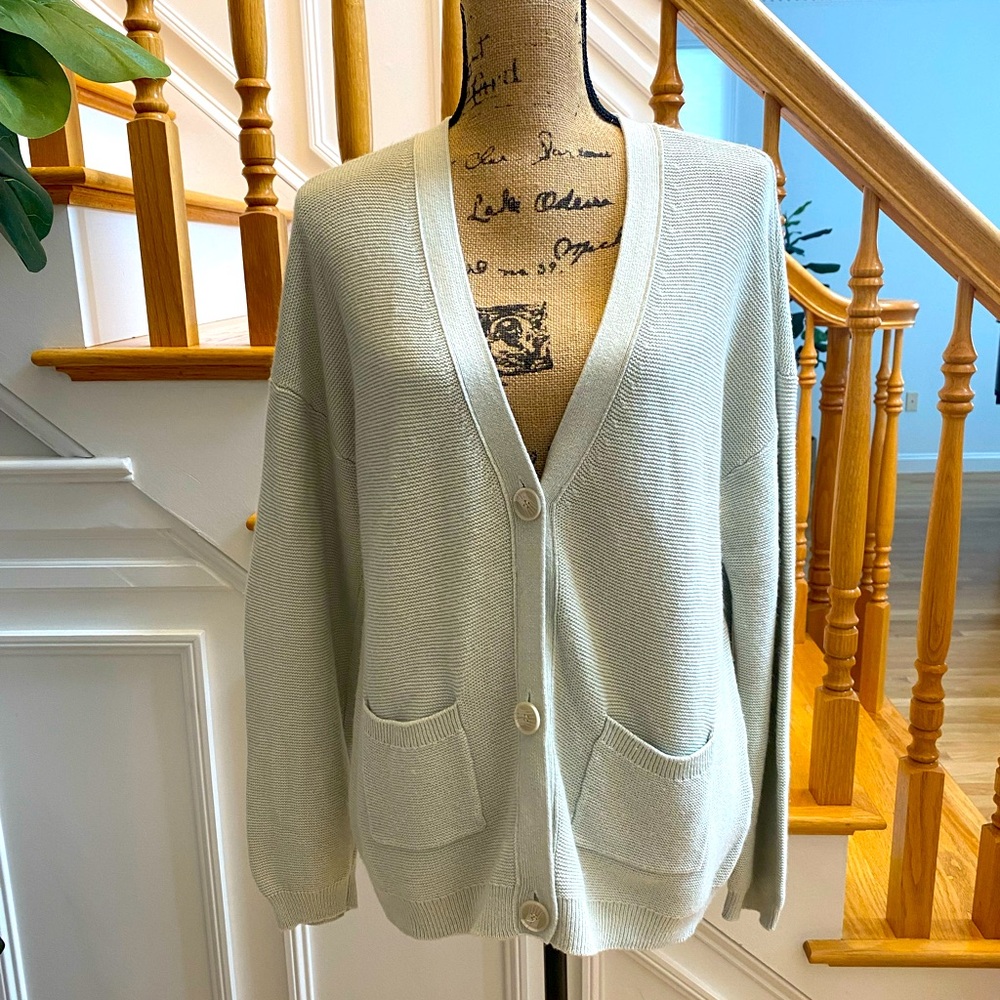 Naadam Pale Green Cashmere Blend Cardigan Sz L